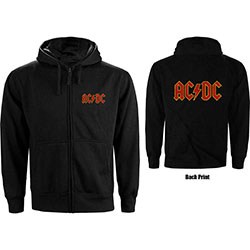 AC/DC Ladies Zipped Hoodie: Logo (Back Print)