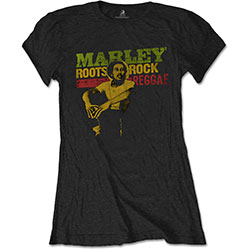 Bob Marley Ladies T-Shirt: Roots, Rock, Reggae