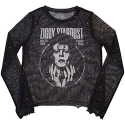 David Bowie Ladies Long Sleeve T-Shirt: Ziggy v1 (Mesh)