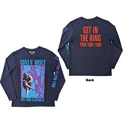 Guns N' Roses Unisex Long Sleeve T-Shirt: Get In The Ring Tour '91-'92 (Back & Sleeve Print)