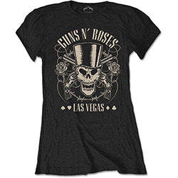 Guns N' Roses Ladies T-Shirt: Top Hat, Skull & Pistols Las Vegas