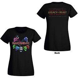 Iron Maiden Ladies T-Shirt: Legacy of the Beast Live Album Skulls (Back Print)
