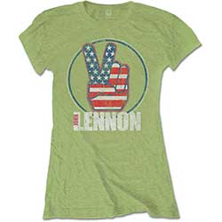 John Lennon Ladies T-Shirt: Peace Fingers US Flag