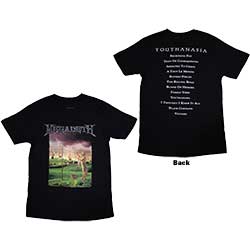 Megadeth Unisex T-Shirt: Youthanasia Tracklist (Back Print)