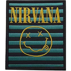 Nirvana Standard Woven Patch: Logo & Happy Face Stripes