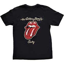 The Rolling Stones Unisex T-Shirt: Sixty Plastered Tongue (Suede Applique)