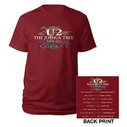 U2 Unisex T-Shirt: Joshua Tree Dates 2017 (Ex-Tour & Back Print) (XX-Large)