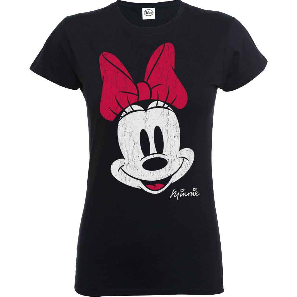 Mickey Mouse Minnie Beaten Face Ladies Blk TS