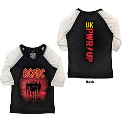 AC/DC Ladies Raglan T-Shirt: PWR-UP UK (Back Print)