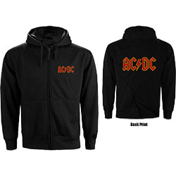 AC/DC Unisex Zipped Hoodie: Logo (Back Print)