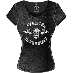 Avenged Sevenfold Ladies Acid Wash T-Shirt: Classic Death Bat (X-Small)