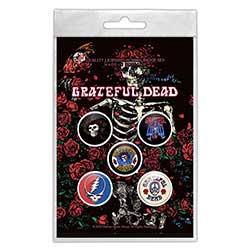 Grateful Dead Button Badge Pack: Skeleton & Rose