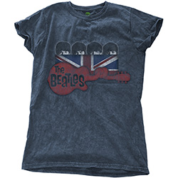 The Beatles Ladies Snow Wash T-Shirt: Guitar & Flag