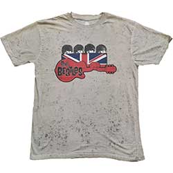 The Beatles Unisex T-Shirt: Guitar & Flag (Snow Wash)