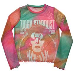 David Bowie Ladies Long Sleeve T-Shirt: Ziggy v2 (Mesh)
