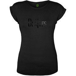 The Beatles Ladies Hi-Build T-Shirt: Drop T Logo (Black-On-Black)