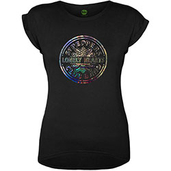 The Beatles Ladies Embellished T-Shirt: Sgt Pepper Drum (Hologram Foil)