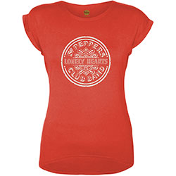 The Beatles Ladies Embellished T-Shirt: Sgt Pepper Drum (White Caviar Beads)