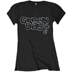 Green Day Ladies Embellished T-Shirt: Flower Pot (Diamante)