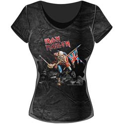 Iron Maiden Ladies Acid Wash T-Shirt: Trooper