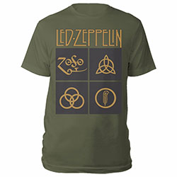 Led Zeppelin Unisex T-Shirt: Gold Symbols in Black Square