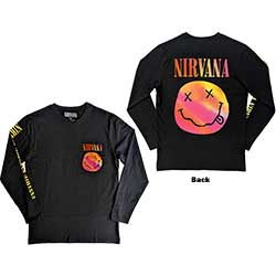 Nirvana Unisex Long Sleeve T-Shirt: Gradient Happy Face (Back & Sleeve Print)