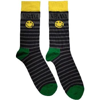Nirvana Unisex Ankle Socks: Happy Face & Logo Stripes (UK Size 6 - 11)
