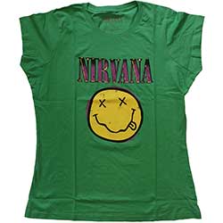 Nirvana Ladies T-Shirt: Xerox Happy Face Pink