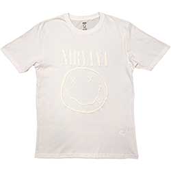 Nirvana Unisex Hi-Build T-Shirt: White Smiley (White-On-White)