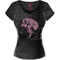 Pink Floyd Ladies Acid Wash T-Shirt: Animals Pig
