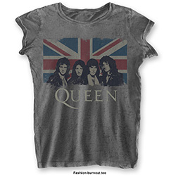 Queen Ladies Burn Out T-Shirt: Vintage Union Jack