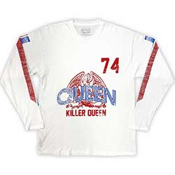 Queen Unisex Long Sleeved T-Shirt: Killer Queen '74 Stripes (Sleeve Print)