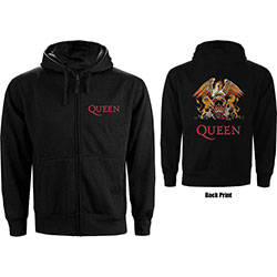 Queen Ladies Zipped Hoodie: Classic Crest (Back Print)