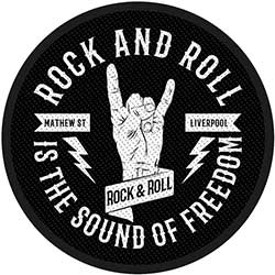 Rock Off Standard Woven Patch: Mathew St R&R Horns