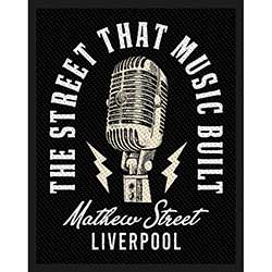 Rock Off Standard Woven Patch: Mathew St Mic Street That Music Built