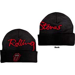 The Rolling Stones Unisex Beanie Hat: Embellished Classic Tongue (Back Print)