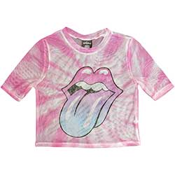 The Rolling Stones Ladies Crop Top: Pink Gradient Tongue (Mesh)