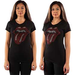 The Rolling Stones Ladies Embellished T-Shirt: Classic Tongue (Diamante)