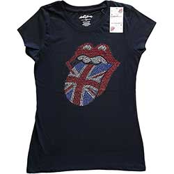 The Rolling Stones Ladies Embellished T-Shirt: Classic UK (Diamante)