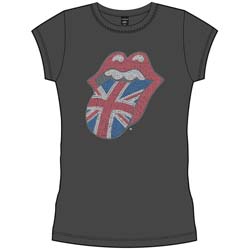 The Rolling Stones Ladies Embellished T-Shirt: Classic UK Tongue