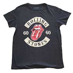 The Rolling Stones Ladies T-Shirt: Sixty Biker Tongue (Suede Flock)