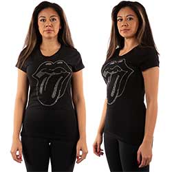 The Rolling Stones Ladies Embellished T-Shirt: Tongue (Diamante)