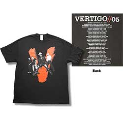 U2 Unisex T-Shirt: Vertigo Tour 2005 V Photo (Back Print) (X-Large)