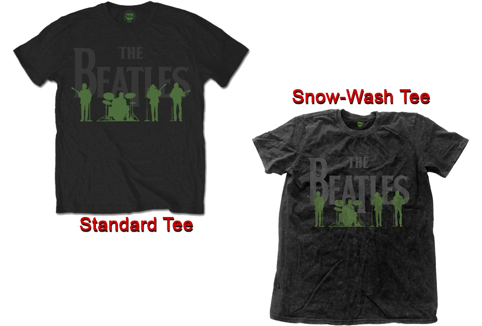 Showing 2 tees with the same design the second of which is snow-washed